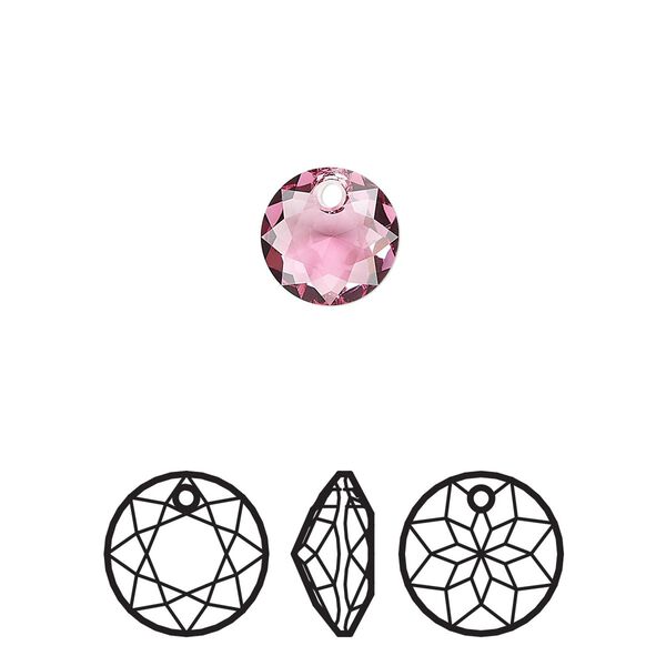 Drop 72pk rose, Swarovski® 8mm pendant classic cut 6430 image number 0