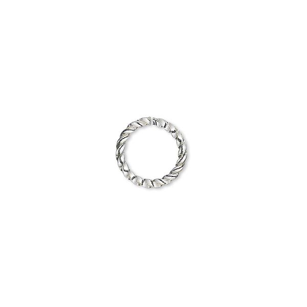 Jump ring, silver-plated brass, 10mm twisted round, 7.7mm inside diameter, 16 gauge. Sold per pkg of 100. image number 0