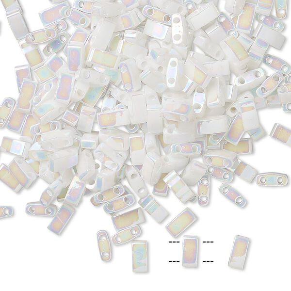 Seed bead, TILA®, glass, pkg/40g, 5x2.3mm half tila rectangle, opaque rainbow white pearl, (HTL-471). image number 0