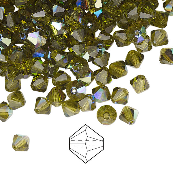 Bead 576pk olivine AB, Preciosa Czech crystal 5mm bicone image number 0