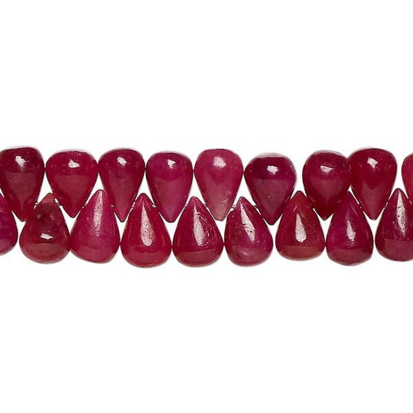 Indian ruby 1pkg1, hand-cut top-drilled teardrop bead B- grade, 8 inch 6x5mm-8x7mm image number 0