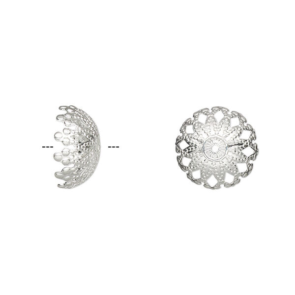Bead cap, silver-plated brass, 12x6mm filigree dome, fits 12-14mm bead. Sold per pkg of 100. image number 0
