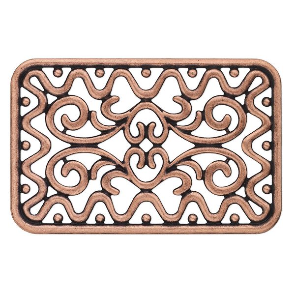 Focal, antique copper-plated steel, 49x32mm single-sided fancy rectangle. Sold per pkg of 8. image number 0