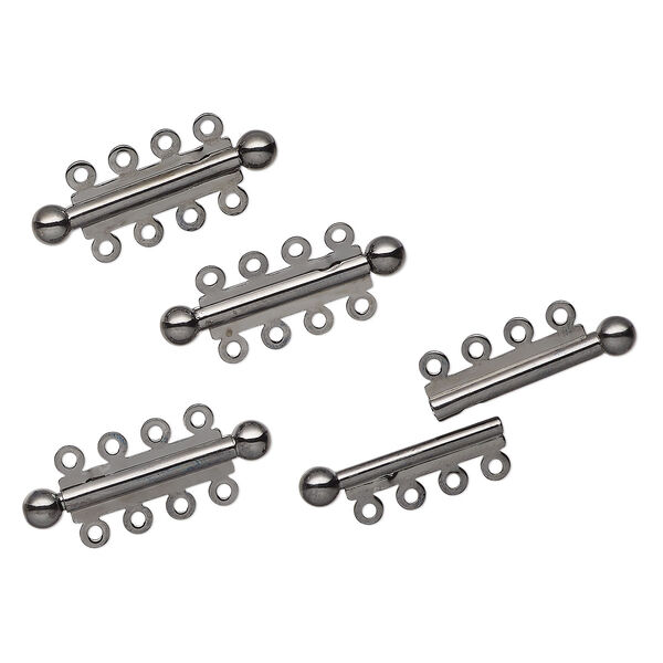 Clasp, 4-strand slide lock, gunmetal-finished brass, 31x6mm tube. Sold per pkg of 4. image number 0