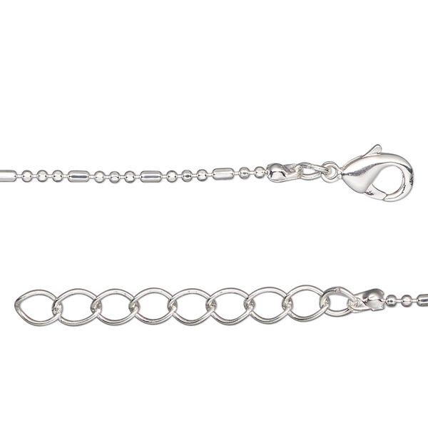 Bracelet, silver-plated brass, 1.3mm 3+1 bead, 7-1/2 inch with 1-3-inch extender chain and lobster claw clasp. Sold per pkg of 2. image number 0