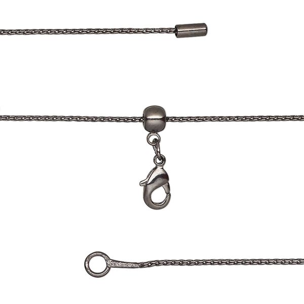 Chain, silicone and black-finished brass, 0.9mm serpentine, adjustable from 16 to 23-1/2 inches with lobster claw clasp and adjustable slider bead. Sold individually. image number 0