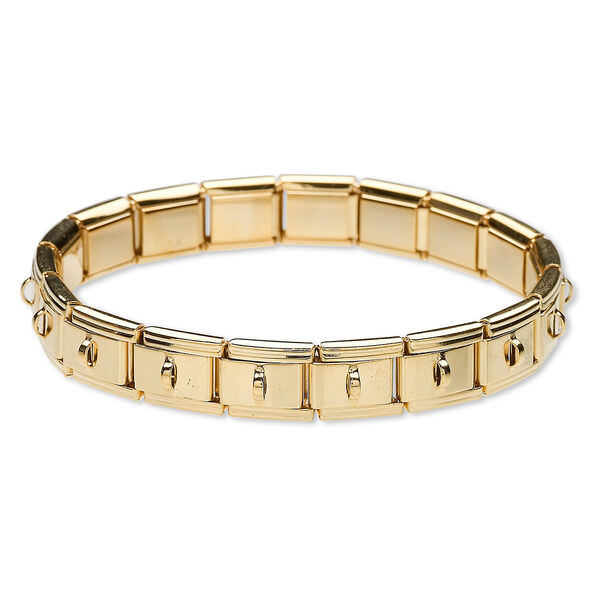 Bracelet component, stretch, gold-plated stainless steel, 9mm wide cha-cha, 6-1/2 inches. Sold individually. image number 0