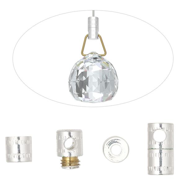 Connector twist-in 1pkg4 silver finish brass, 12x6mm cross-drilled barrel / 2.2-2.7mm hole / 2 loops image number 0
