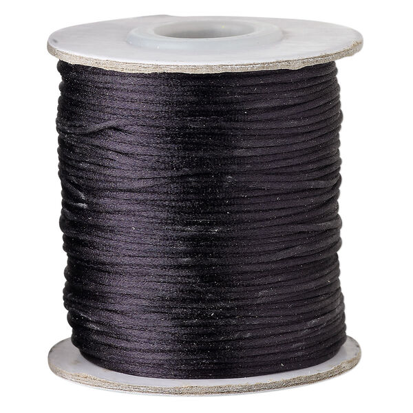 Cord, Satinique™, satin, black, 1mm mini. Sold per 200-foot spool. image number 0