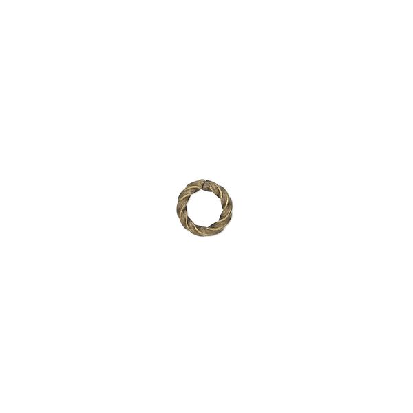 Jump ring, antique gold-plated brass, 6mm twisted round, 3.6mm inside diameter, 16 gauge. Sold per pkg of 100. image number 0