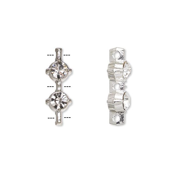 Spacer, glass rhinestone and silver-plated "pewter" (zinc-based alloy), clear, 19.5x6.5mm 3-strand, fits up to 6.5mm bead. Sold per pkg of 20. image number 0