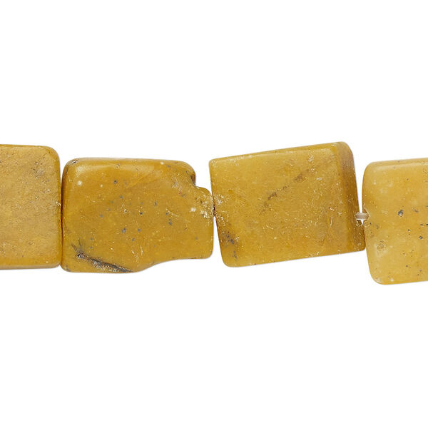 Bead, yellow marble (waxed), 16x13mm-20x16mm flat rectangle, D- grade, Mohs hardness 3. Sold per 15" to 16" strand. image number 0