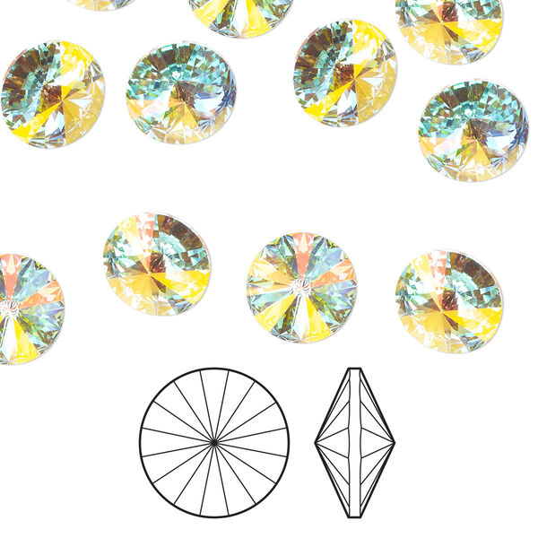 Chaton 72pk crystal AB foil back, Preciosa MAXIMA Czech crystal rhinestone 16mm rivoli image number 0