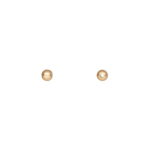 Bead, gold-plated brass with satin finish, 3mm round. Sold per pkg of 10. image number 0