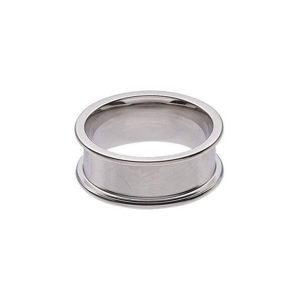 Ring, stainless steel, 8mm wide band with 5.9mm wide channel, size 7. Sold individually. image number 0