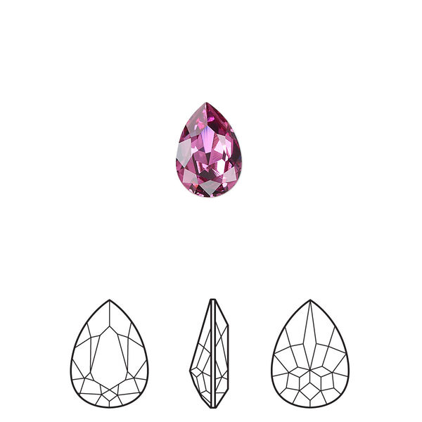 Fancy stone 4pk dark rose foil back, Crystal Passions® 10x7mm pear 4320 image number 0