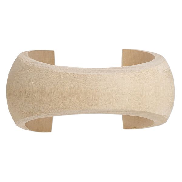Bracelet, cuff, wood (natural), 20-41mm wide hand-carved tapered concave band, 8 inches. Sold individually. image number 0