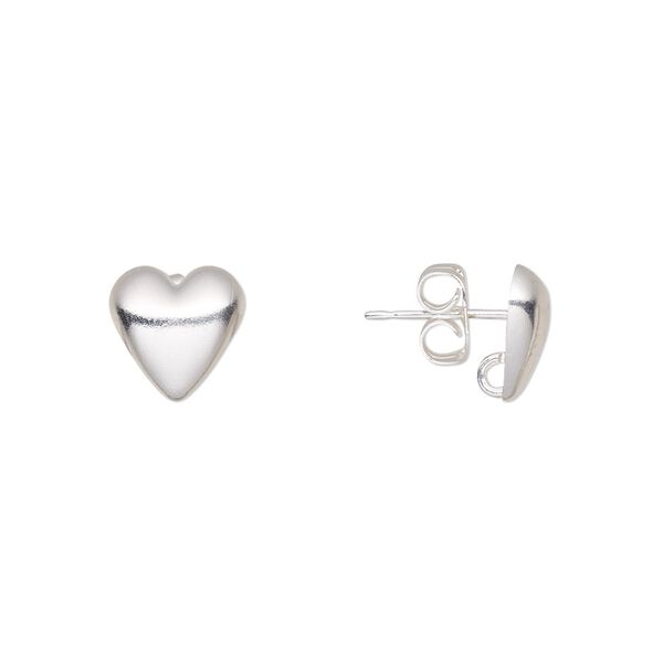 Earstud 1pkg10 silver-plated, 9mm half-dome heart / hidden open loop / earnuts, brass 5 pair image number 0