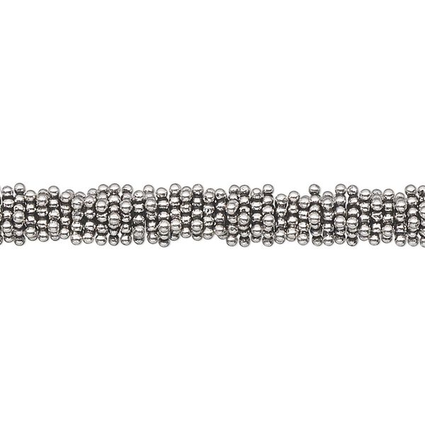 Bead, antiqued sterling silver, 5x1mm beaded square rondelle. Sold per 1-troy ounce pkg, approximately 180-200 beads. image number 0