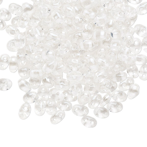 Seed bead, Preciosa Twin™ Czech glass, pkg/10g, 5x2.5mm oval, transparent white terra color-lined clear, (38602). image number 0