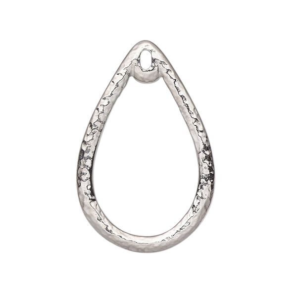 Drop, TierraCast®, "Hammertone" collection, white bronze-plated pewter (tin-based alloy), 31x20mm hammered open teardrop. Sold per pkg of 2. image number 0