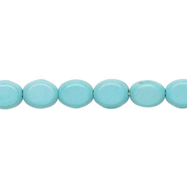 Bead, "turquoise" (resin) (imitation), light blue, 9x7mm-9x8mm flat oval. Sold per 15-inch strand. image number 0