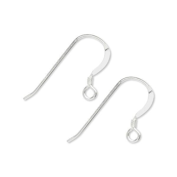 Ear wire fishhook 1pkg1000 sterling silver, 16mm flat / 2mm coil / open loop, 20 gauge 500 pair image number 0