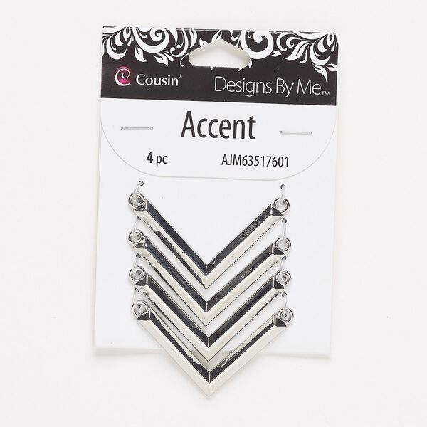 Focal, silver-finished :pewter" (zinc-based alloy), 45x25mm domed chevron. Sold per pkg of 4. image number 0