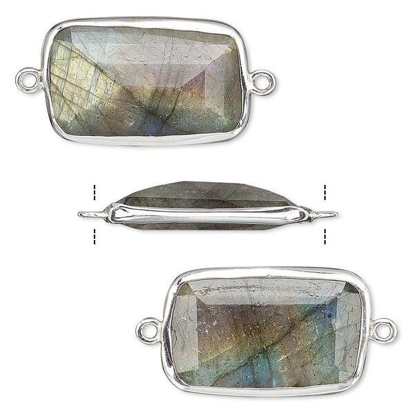Link, labradorite (natural) and sterling silver, 22x13mm two-sided faceted rectangle. Sold per pkg of 2. image number 0
