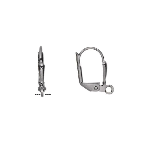 Ear wire leverback 1pkg10 gunmetal-plated, 16mm / 7x2mm plain shield / open loop, brass 5 pair image number 0