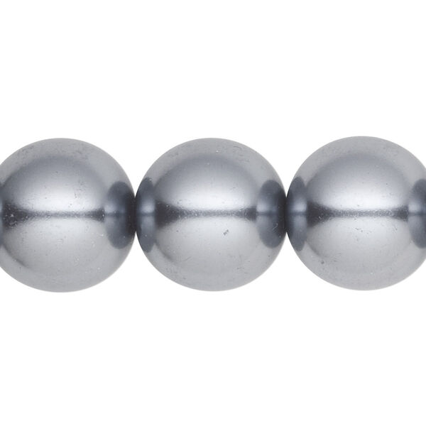 Bead, crystal pearl, pewter, 16mm round. Sold per 15-1/2" to 16" strand, approximately 25 beads. image number 0