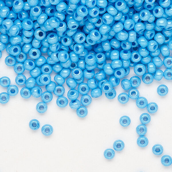 Seed bead, Preciosa Ornela Czech glass, pkg/500g, #8 rocaille, opaque terra dyed dark turquoise luster chalkwhite, (16365). image number 0