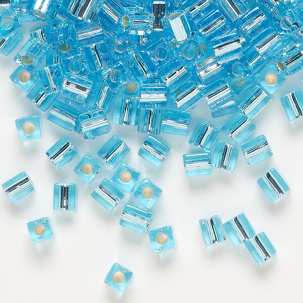 Seed bead, Miyuki, glass, pkg/250g, 3.5-3.7mm square, transparent silver-lined light blue (SB-18). image number 0