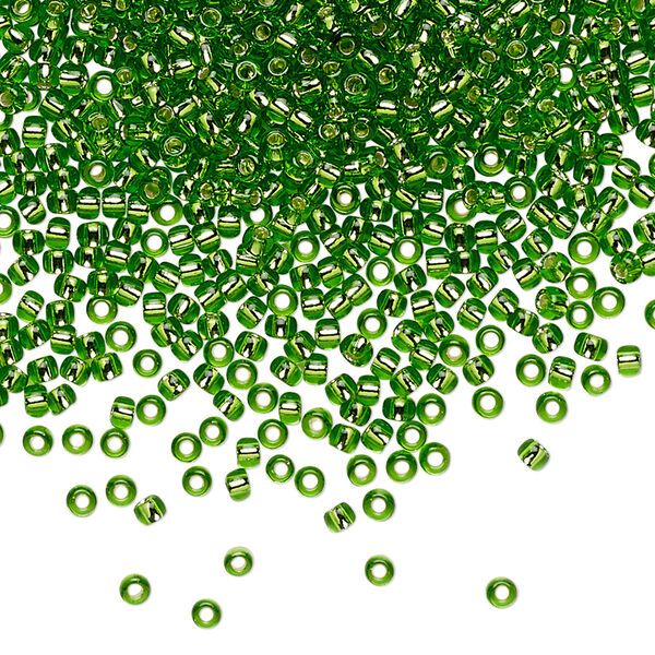 Seed bead, TOHO BEADS®, glass, pkg/250g, #11 round, transparent silver-lined peridot (TR-11-27). image number 0