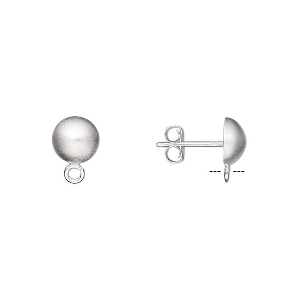 Earstud 1pkg10 sterling silver, 7mm half-ball / open loop / earnuts, satin-finished 5 pair image number 0