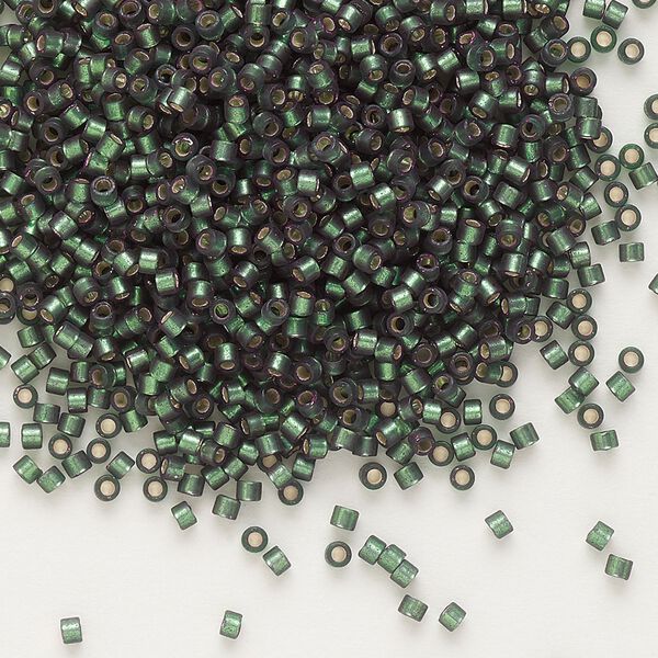 Seed bead, Delica®, glass, pkg/7.5g, #11 round, translucent semi-matte silver-lined leaf green (DB-0690). image number 0