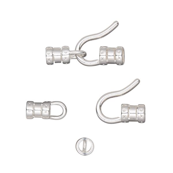 Clasp, hook-and-eye, silver-plated brass, 20x11mm with crimp ends. Sold per pkg of 4. image number 0