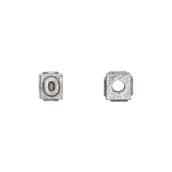 Bead, antiqued pewter (tin-based alloy), 8x6mm rectangle with alphabet letter "O". Sold per pkg of 4. image number 0