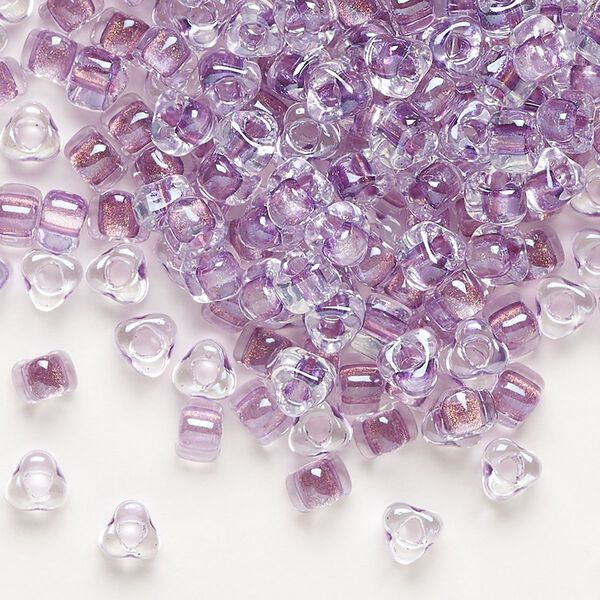 Seed bead, Miyuki, glass, transparent clear color-lined lilac, (TR1113), #5 triangle. Sold per 250-gram pkg. image number 0