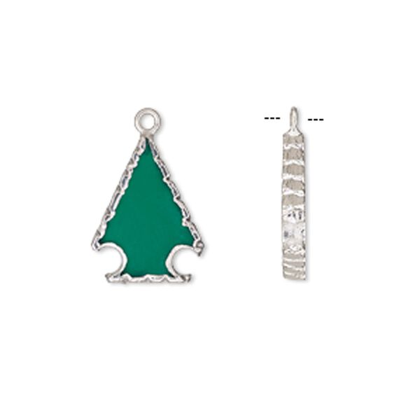 Green onyx / sterling silver 1pkg2, electroplated hand-cut Christmas tree drop 20x15mm image number 0