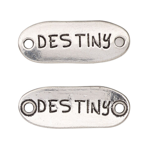 Link, antique silver-finished "pewter" (zinc-based alloy), 33x13mm two-sided oval with "DESTINY." Sold per pkg of 2. image number 0