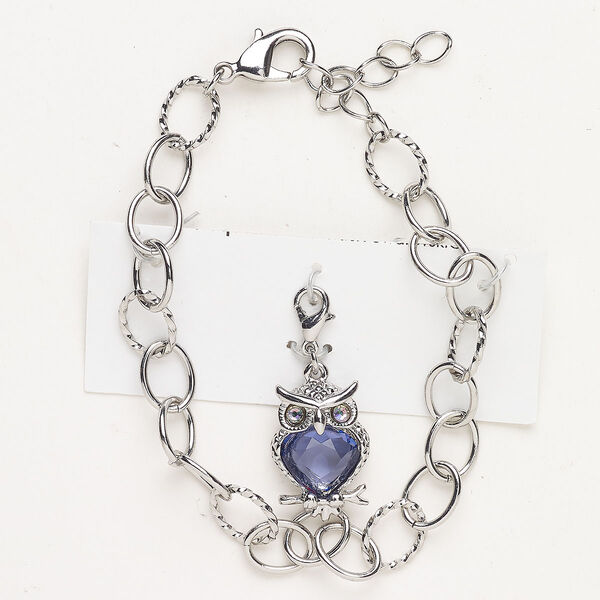 Bracelet brass glass 2pk, silver finish tanzanite clear AB 7 inches image number 0