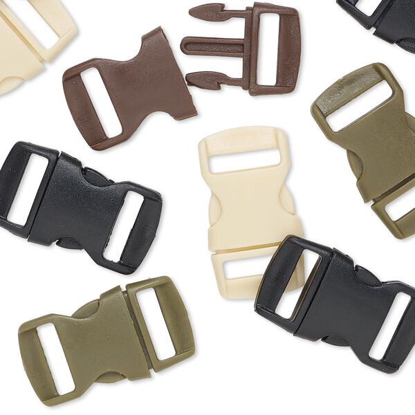 Clasp mix, buckle, plastic, mixed neutrals, 30x16mm. Sold per pkg of 12. image number 0