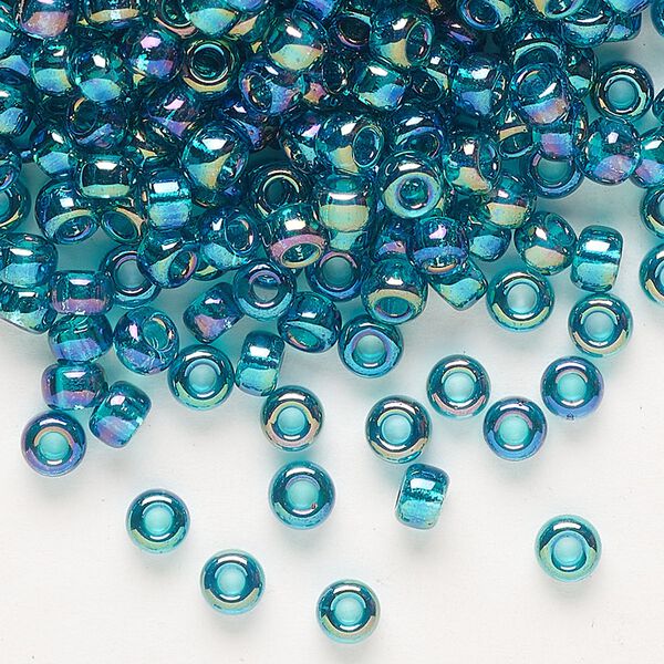 Seed bead, Miyuki, glass, pkg/250g, #6 rocaille, translucent rainbow teal (RR-2458). image number 0