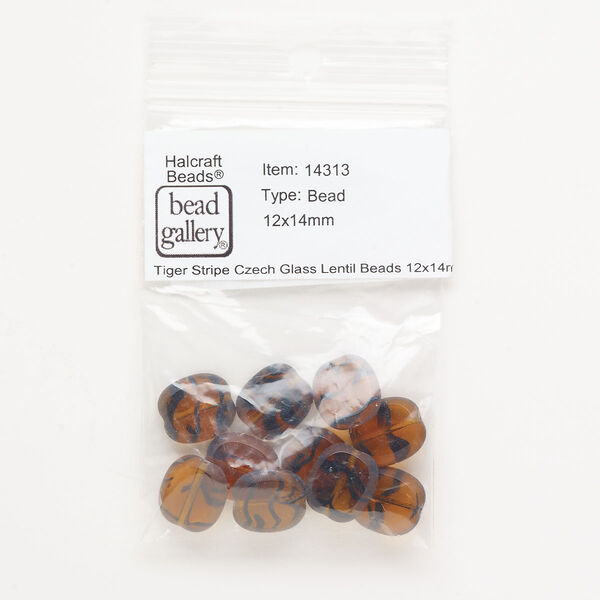 Bead, glass, translucent tortoise, 13x11mm rounded rectangle. Sold per pkg of 10. image number 0