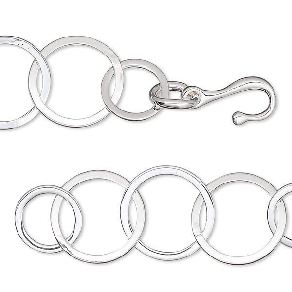 Chain, silver-plated brass, 14mm flat round cable, 6-1/2 inches with hook-and-eye clasp. Sold individually. image number 0
