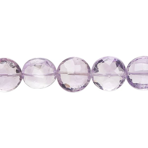 Amethyst 1pkg1, hand-cut faceted puffed flat round bead natural 8 inch 10-12mm image number 0