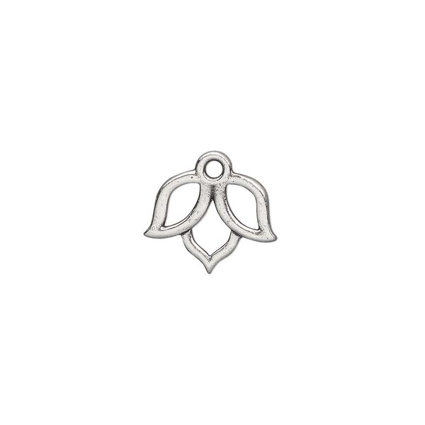 Charm, TierraCast®, pewter (tin-based alloy), 14x11mm double-sided open lotus with renewal theme. Sold per pkg of 4. image number 0