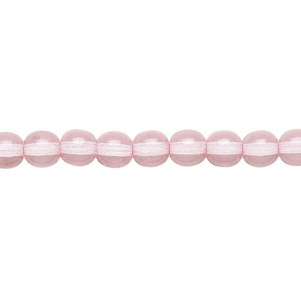 Bead, Czech dipped décor glass druk, pink, 6mm round. Sold per 15-1/2" to 16" strand. image number 0