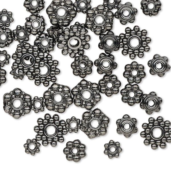 Bead, gunmetal-finished "pewter" (zinc-based alloy), 4x1mm-8.5x3mm assorted rondelle. Sold per pkg of 50. image number 0